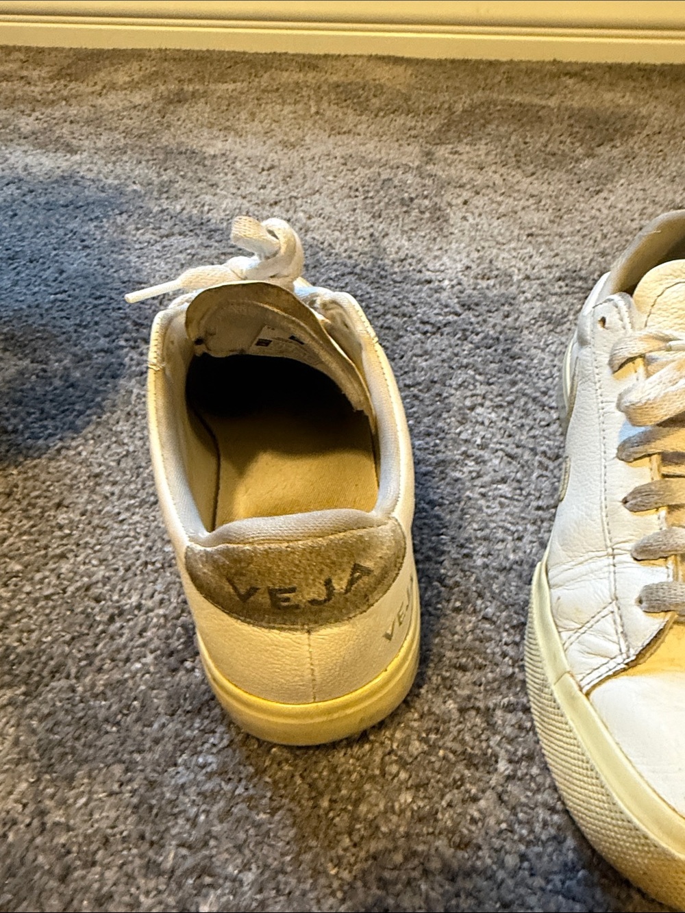 Veja White Leather Low-Top Sneakers with Gray V Logo - Picture 3 of 7